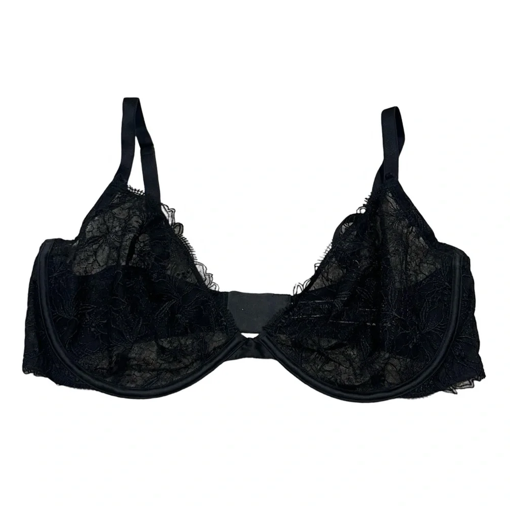 Victoria’s Secret Very Sexy Black Embroidered Unlined Demi Bra | Size 38DD / 38E - Picture 4 of 11